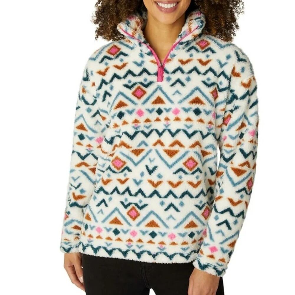 Eddie Bauer Women's Soft Fleece Quarter Zip Pullover Teddy Aztec Print Small